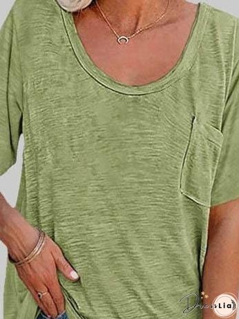 Solid Color Ribbed Knit T-Shirt