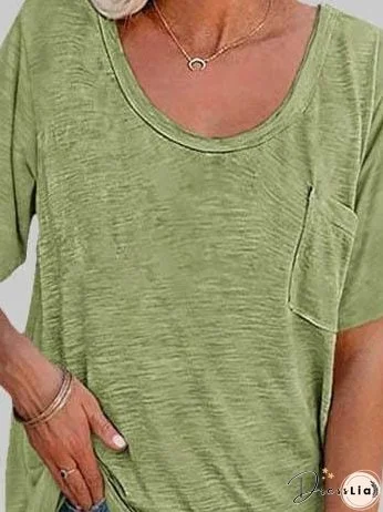 Solid Color Ribbed Knit T-Shirt