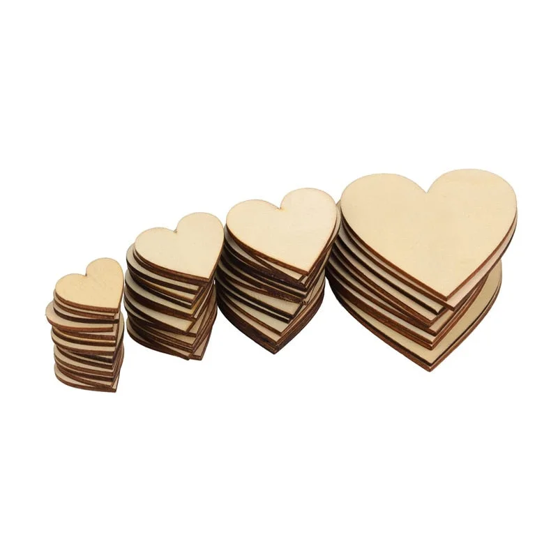 100Pcs Natural Wood Hearts Slices Wooden Discs Love Heart Shaped Embellishment DIY Crafts Wedding Decorations Supplies