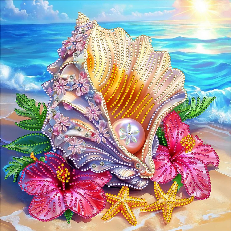 Conch Hibiscus - Partial Drill - Special Diamond Painting(30*30cm)