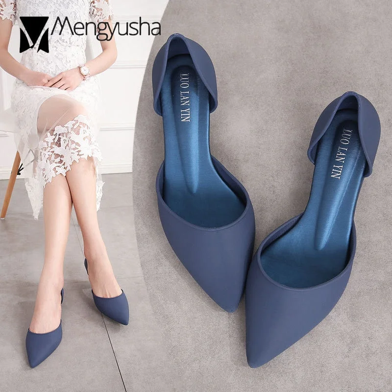 famous designer D'Orsay jelly med-high heels shoes woman pointed toe candy color pumps shallow mouth summer mules shoes sandals
