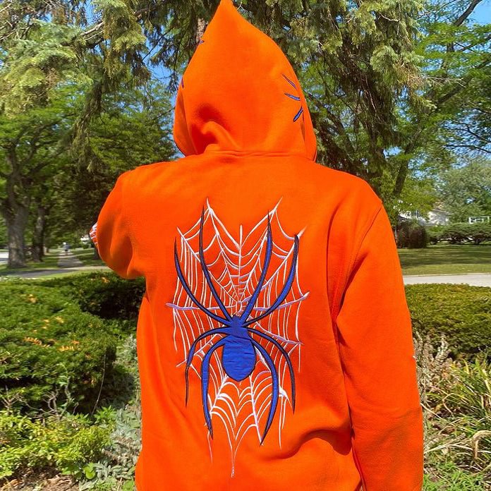 Fashion men's long-sleeved street style personality spider print zipper hoodie