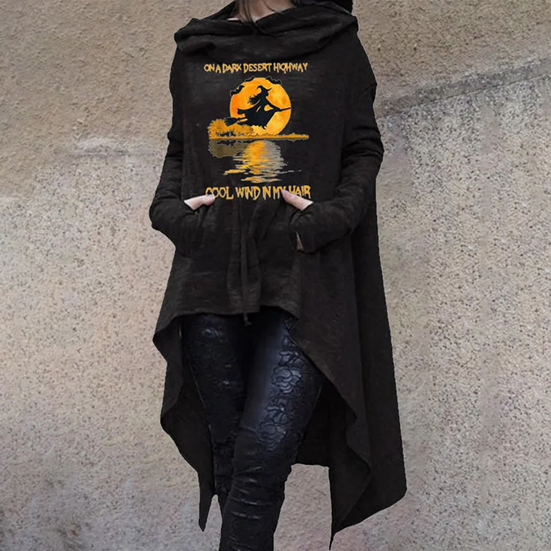 On A Dark Desert Highway Printed Long Hoodie