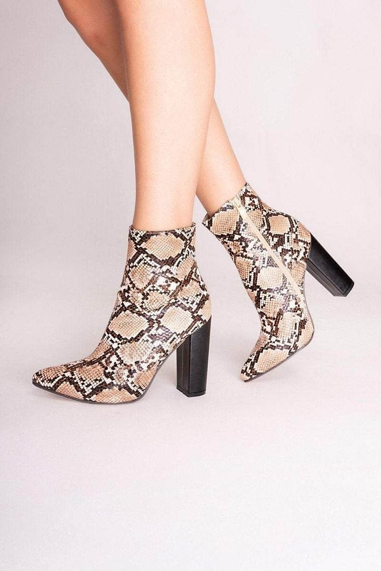 Millie Brown Snake Print Boots Katch Me