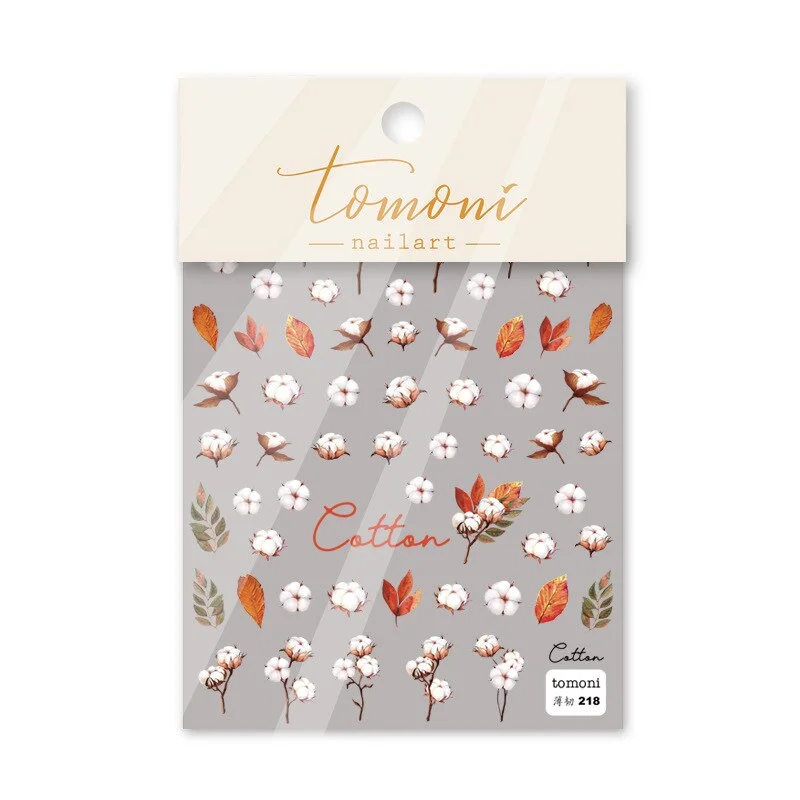 1 Pc Cute Japanese 3D Autumn Cotton Nail Sticker White Plant Water Slide Nail Art Decals Fashion Manicure Decorated Nail Tps