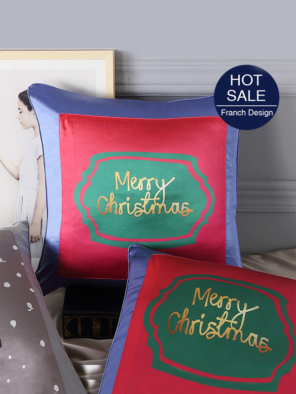 Christmas Printed Decoractive Silk Cushion Pillowcase REAL SILK LIFE