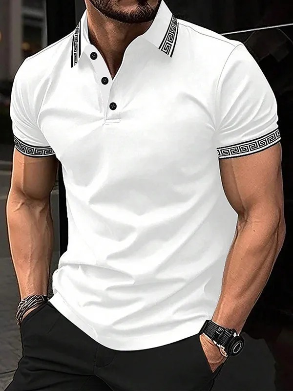 Men's Vintage Ethnic Cut Short Sleeve Polo Shirt PLUSCLOTHESMAN