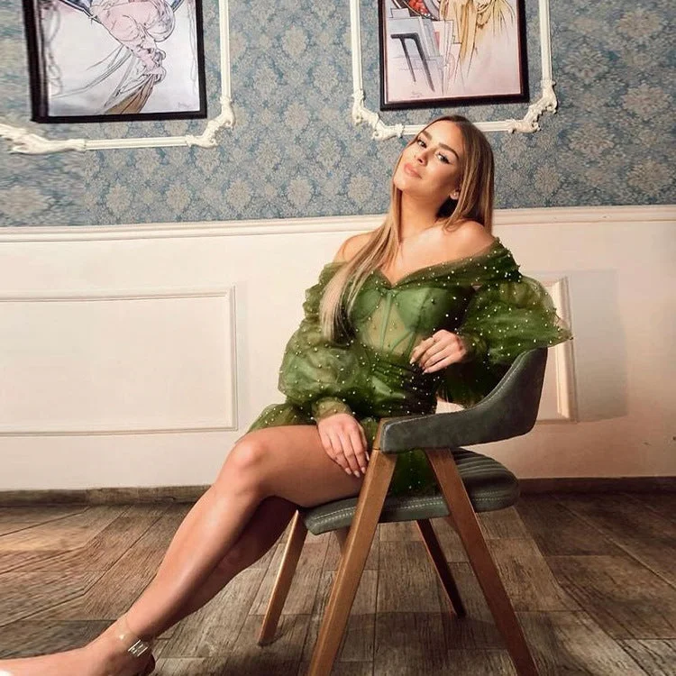 Off Shoulder Skirt Mesh Beaded Party Dress