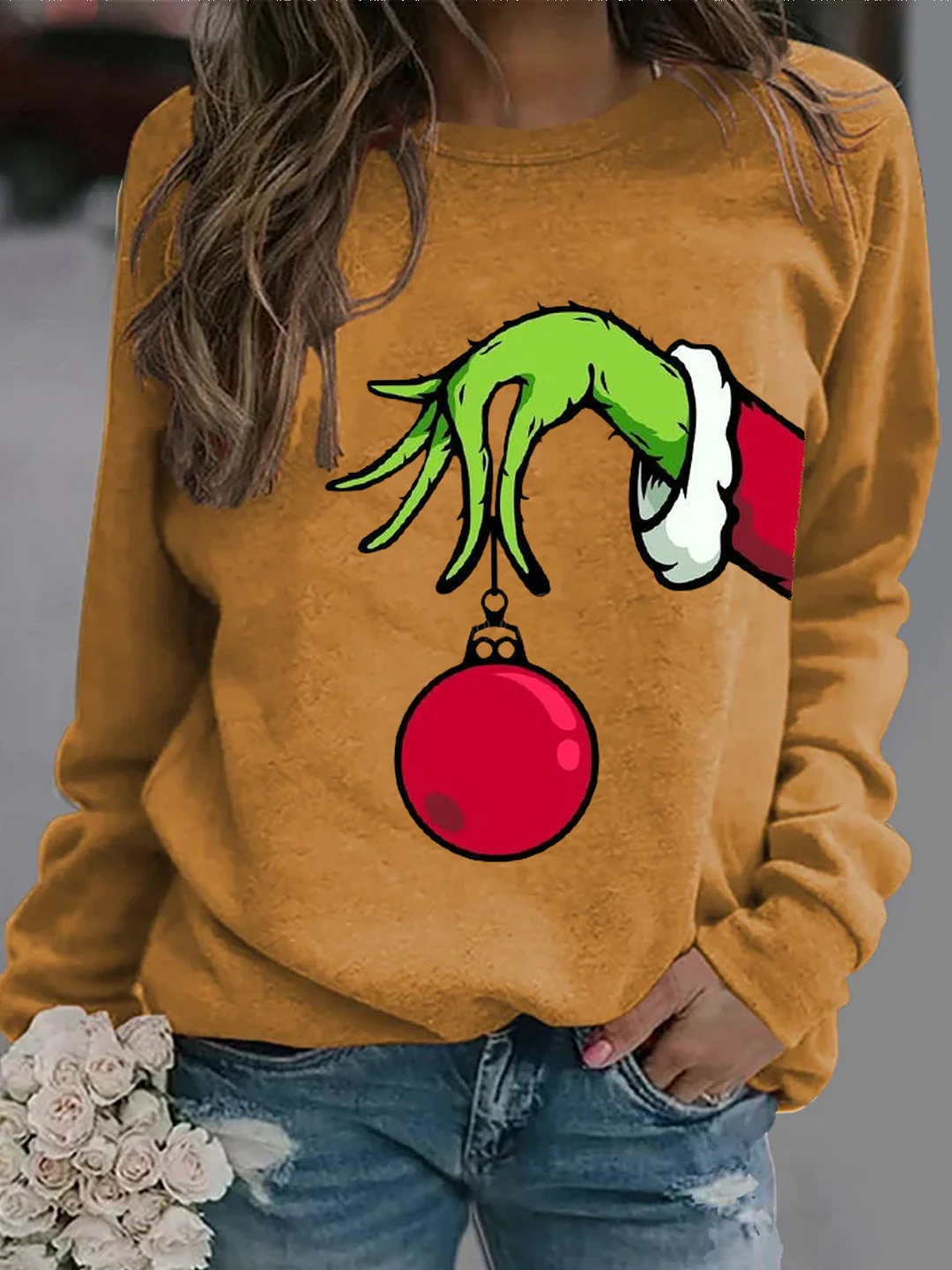 Christmas Pattern Printing Long Urban Leisure Sleeve Neck Women's Sweater