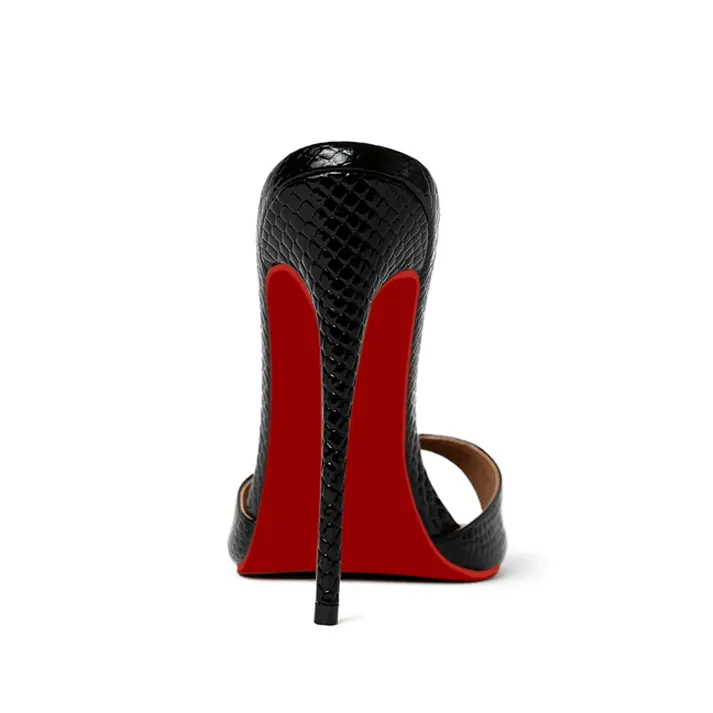 120mm Women's Sandals Pointed Toe Snakeskin Mules Heels Slip on Stilettos-vocosishoes