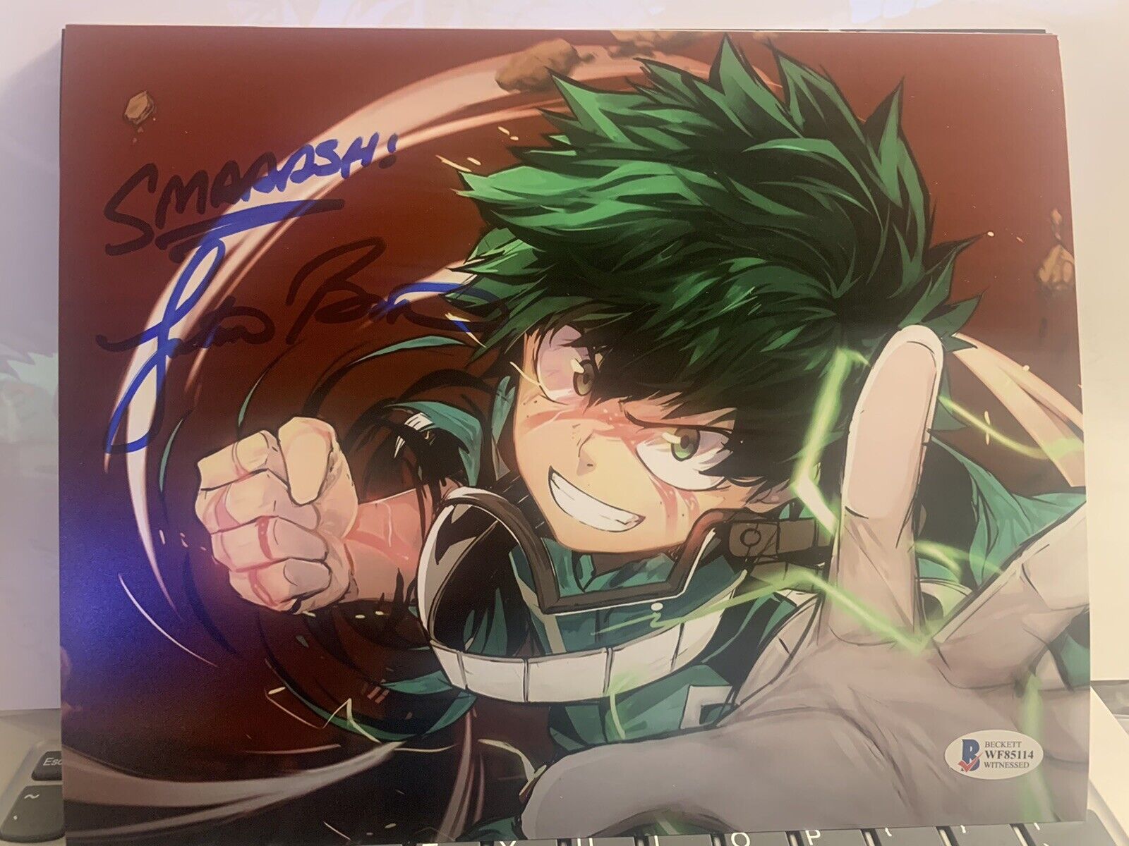 JUSTIN BRINER SIGNED DEKU 8X10 Photo Poster painting MY HERO ACADEMIA IZUKU MIDORIYA BAS COA D13