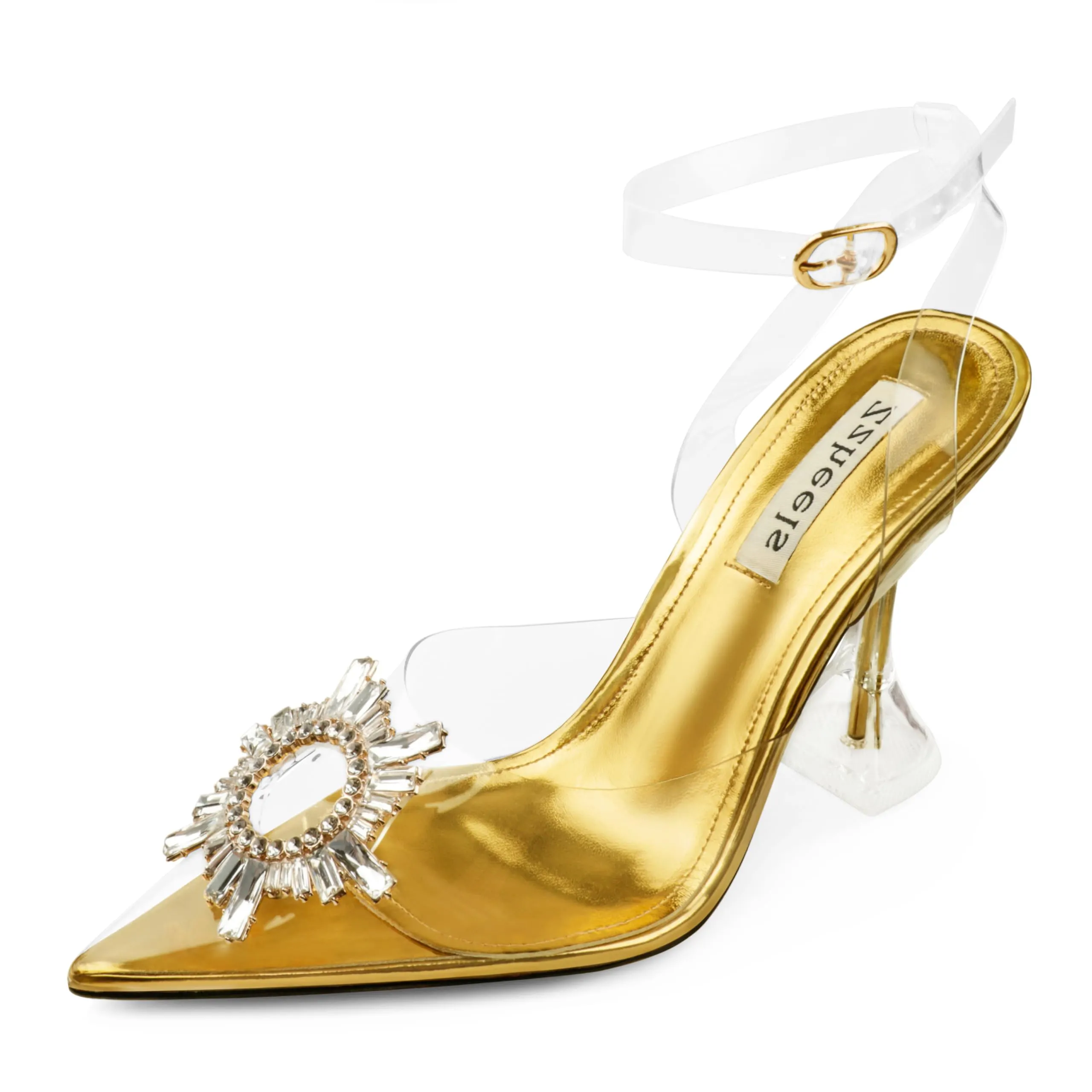 Zzheels Women's High Heel Crystal Slingback Pumps Pointed Toe Strappy Sandals for Party Dating