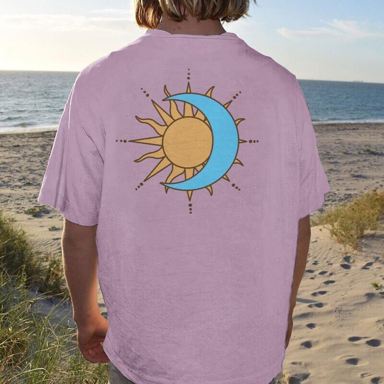 Sun and Moon Graphic Print Short Sleeve T-Shirt