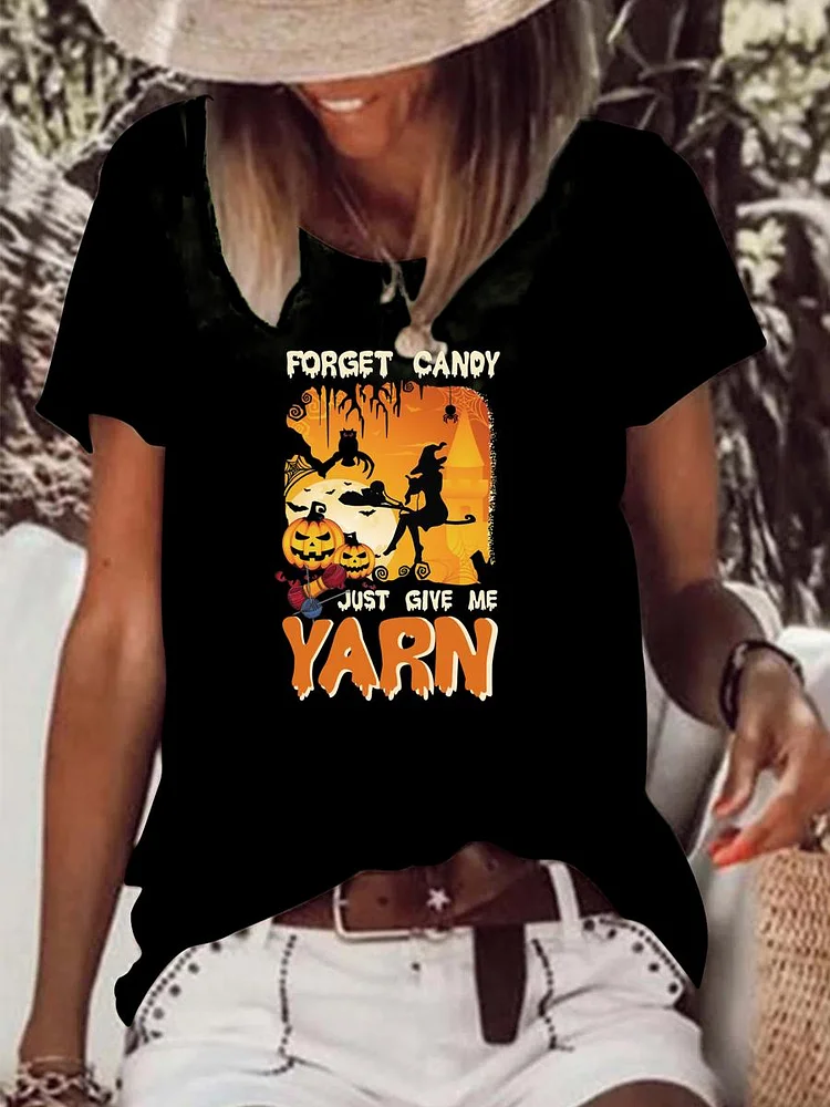 Forget Candy Just Give Me Yarn Raw Hem Tee-Annaletters