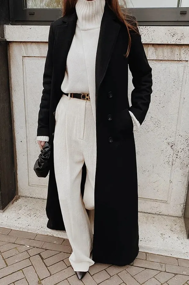 Warm Wool Solid Color Long Overcoat