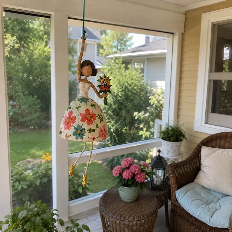 Flower Lady displayed in a bright porch room