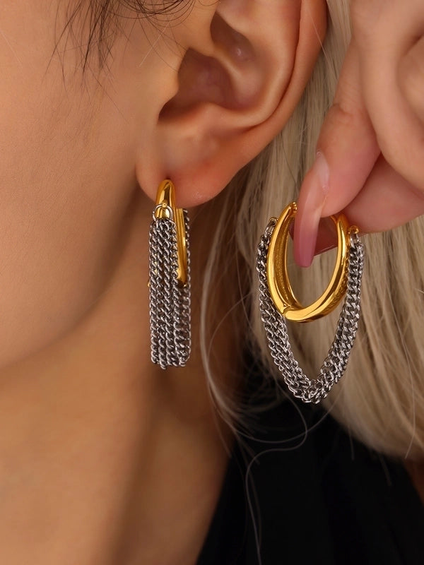 1 Pair Hip-Hop Rock Tassel 304 Stainless Steel 18K Gold Plated Drop Earrings