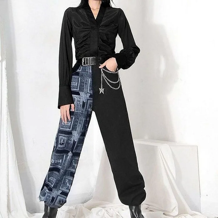 Gothic Grunge Black Jeans Chain Pants GD548