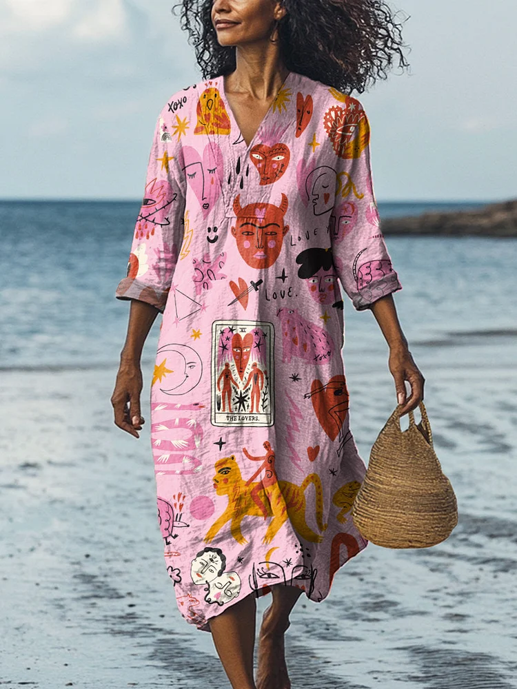 Romantic Summer Vacation Pattern Printed Women's Dress