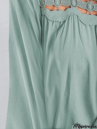 Cutout Square Neck Long Sleeve Blouse