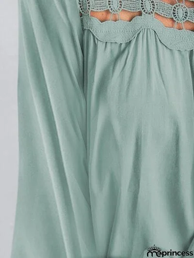 Cutout Square Neck Long Sleeve Blouse