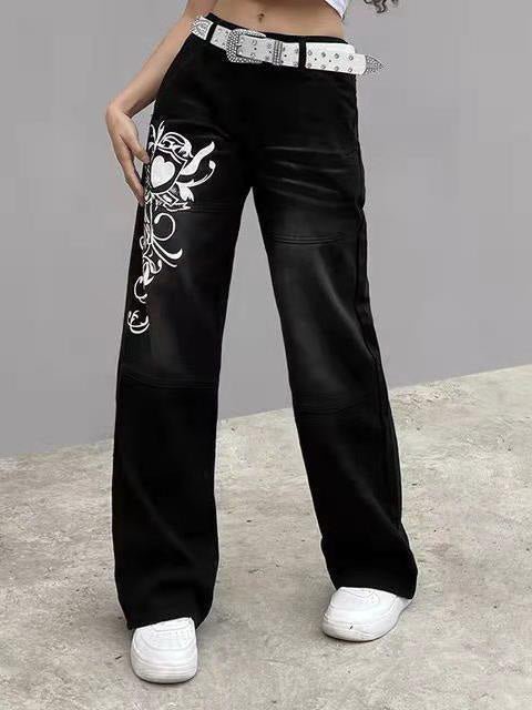 Women's Jeans Printed Straight Casual Jeans