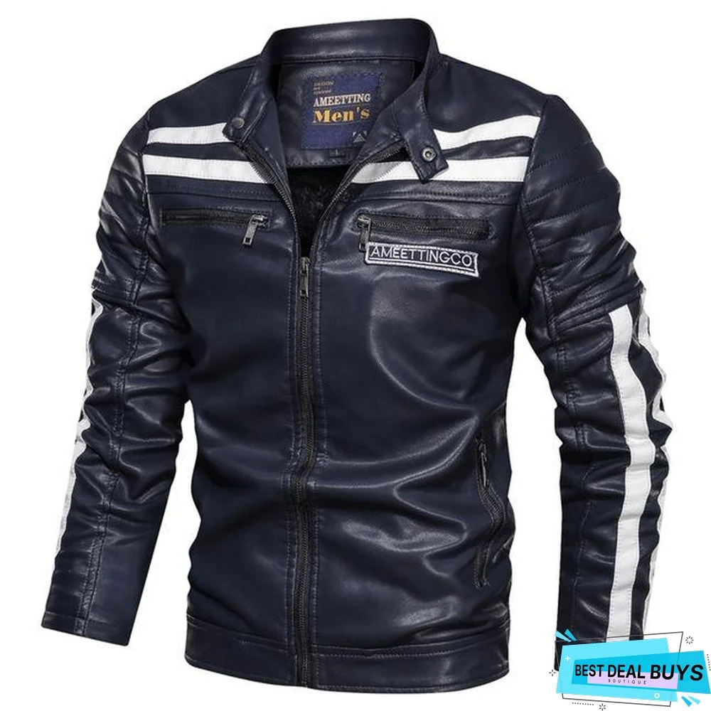 Men's Leather Jacket Fashion with Fleece Thicken Motorcycle Jacket Men Slim Style Quality Leather Jacket