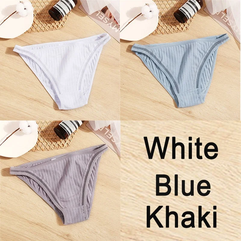 3PCS Sexy Lace Panties Women Underwear Cotton Briefs Female Underpants Solid Color Pantys Hollow Mesh Low Waist Panties Lingerie