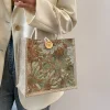 Floral Painting Linen Tote Lunch Gift Handbag