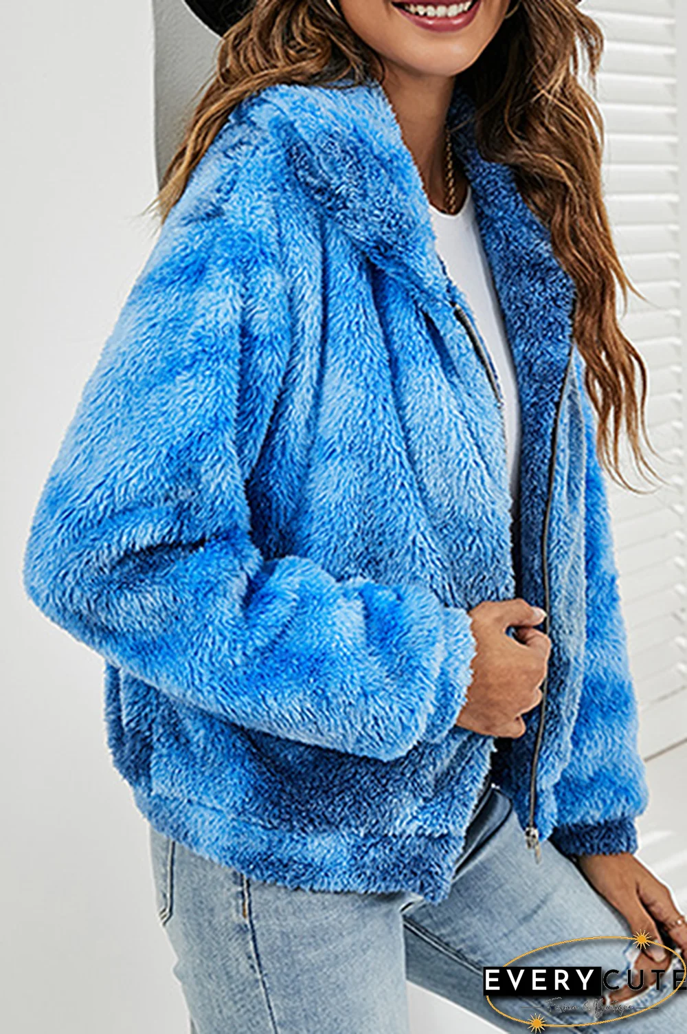 Casual Tie Dye Split Joint Zipper Turndown Collar Outerwear