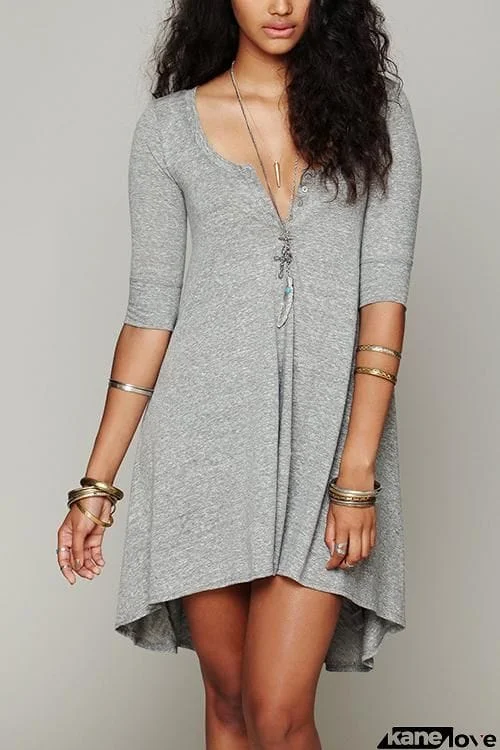 Button High Low T Shirt Dress