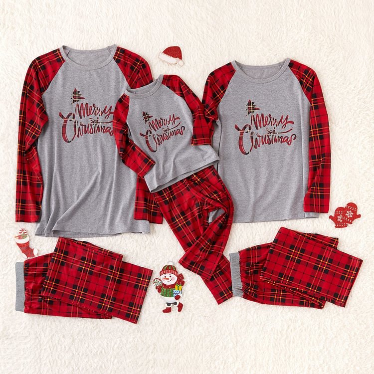' Merry Christmas ' Top and Plaid Pants Family Matching Pajamas Set