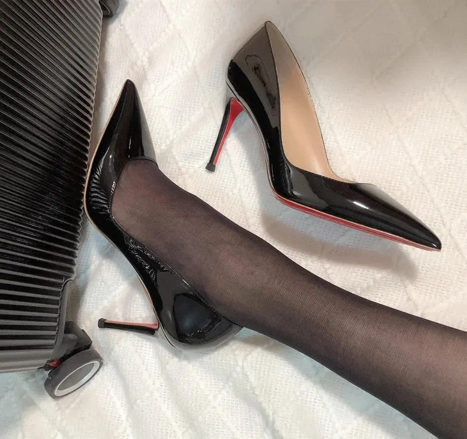 90mm Middle Heels Pointy Toe Red Soles Pumps-vocosishoes
