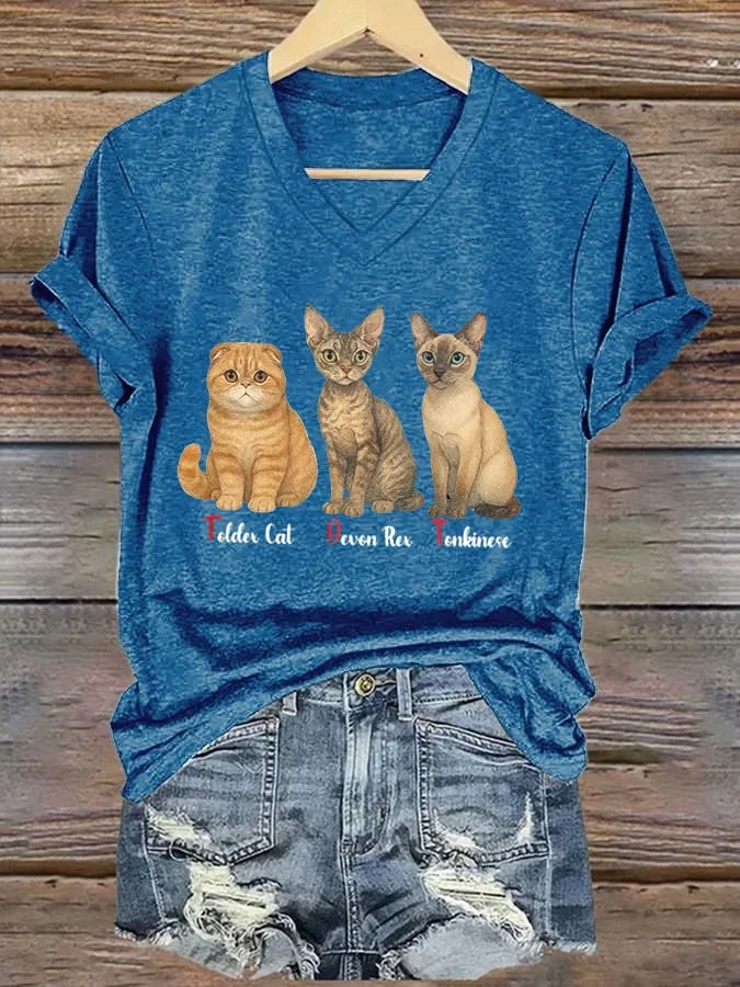 Women's Foldex Cat Devon Rex Tonkinese Print T-Shirt  socialshop
