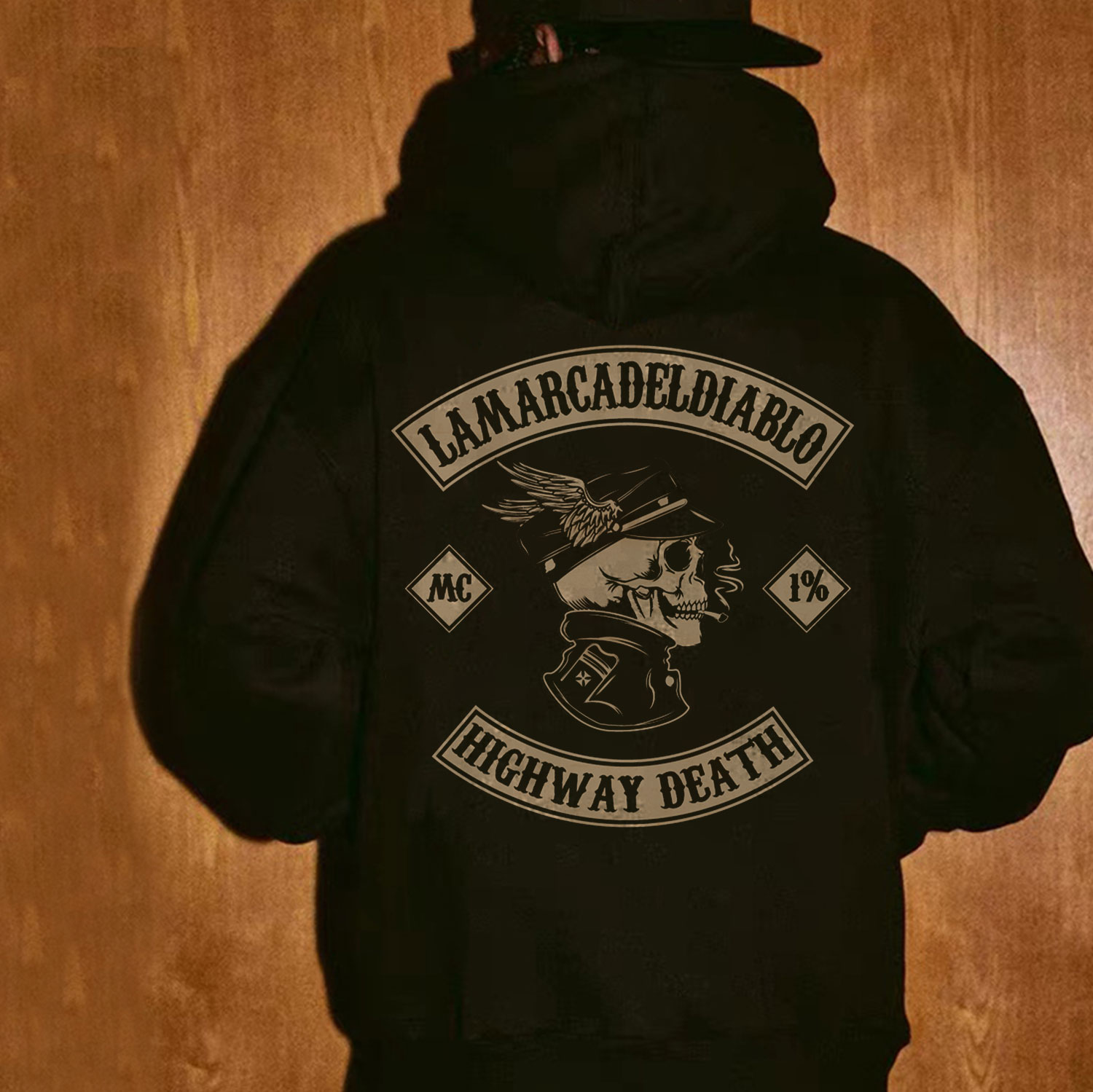 LAMARCADELDIABLO HIGHWAY DEATH Skull Black Print Hoodie