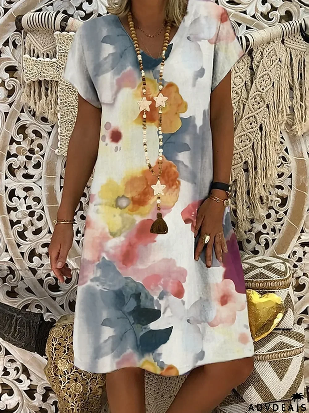 Women's Casual Dress Shift Dress Midi Dress White Blue Green Short Sleeve Flower Print Summer Spring V Neck Basic Vacation Summer Dress S M L XL XXL 3XL