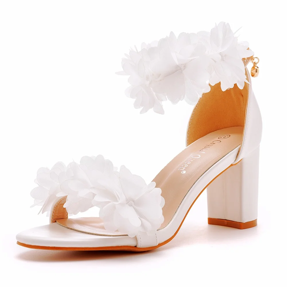 Breakj Breakj Cm Thick Heeled Light Mouth With Sandals Round Head Fish Mouth Flowers High Heel Sandals White Bride Wedding Shoes Woman