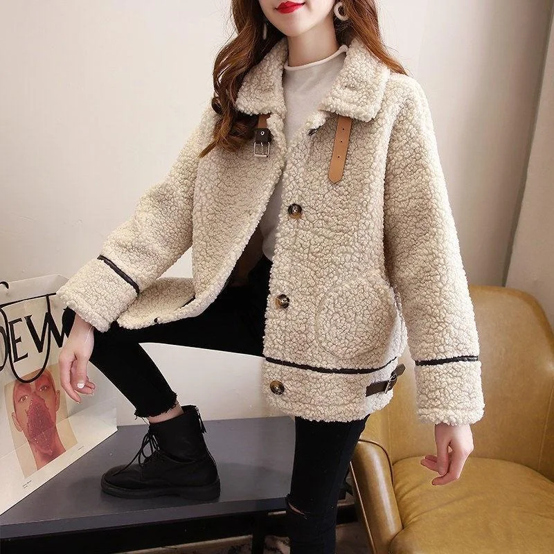 Lamb wool coat women's long-sleeved Korean version of loose autumn and winter all-match fur all-in-one plush warm top