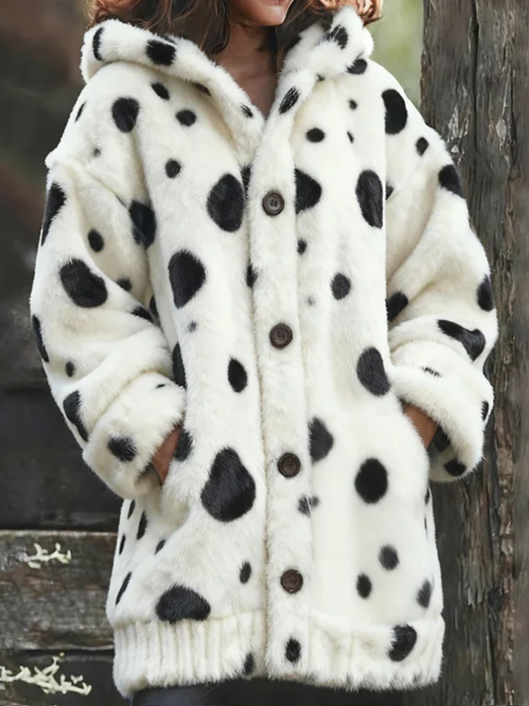 Spotted Dog Art Warm Hooded Cardigan Sweater elevenforest