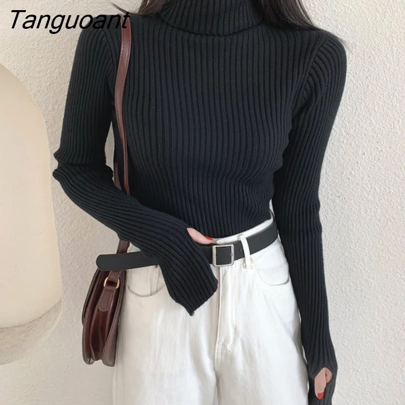 Tanguoant Basic Sweaters Women Slim Knitted Pullover Korean Style Long Sleeve Warm Jumper Autumn Winter Soft Knitwear Pull Tops