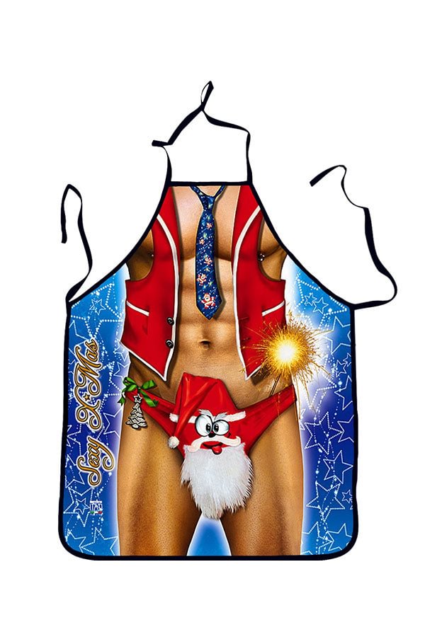 Funny Adult Party Cooking Sexy Santa Claus Print Halloween Apron Red-elleschic