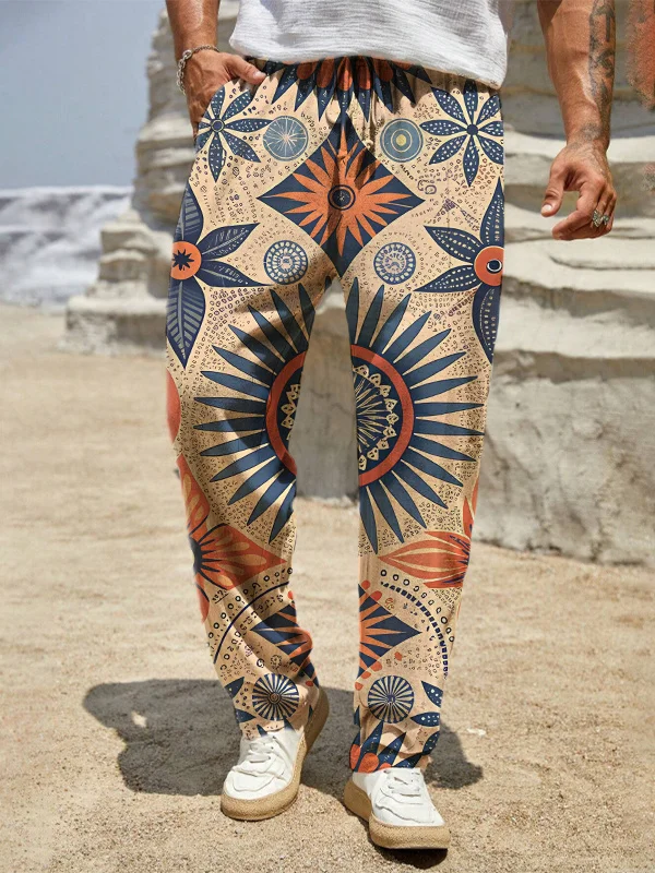 Men's Vintage Geometric Pattern Art Print Casual Pants