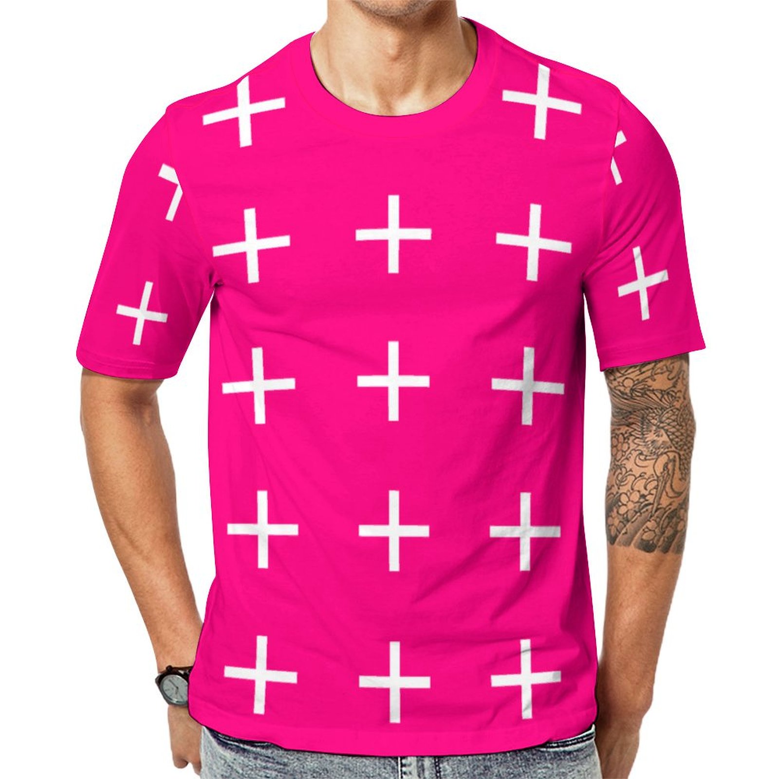 Hot Pinks Modern Cross Short Sleeve Print Unisex Tshirt Summer Casual Tees for Men and Women Coolcoshirts