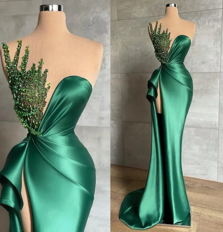 Daisda Gorgeous Emerald Green Mermaid Evening Dress Long Split With