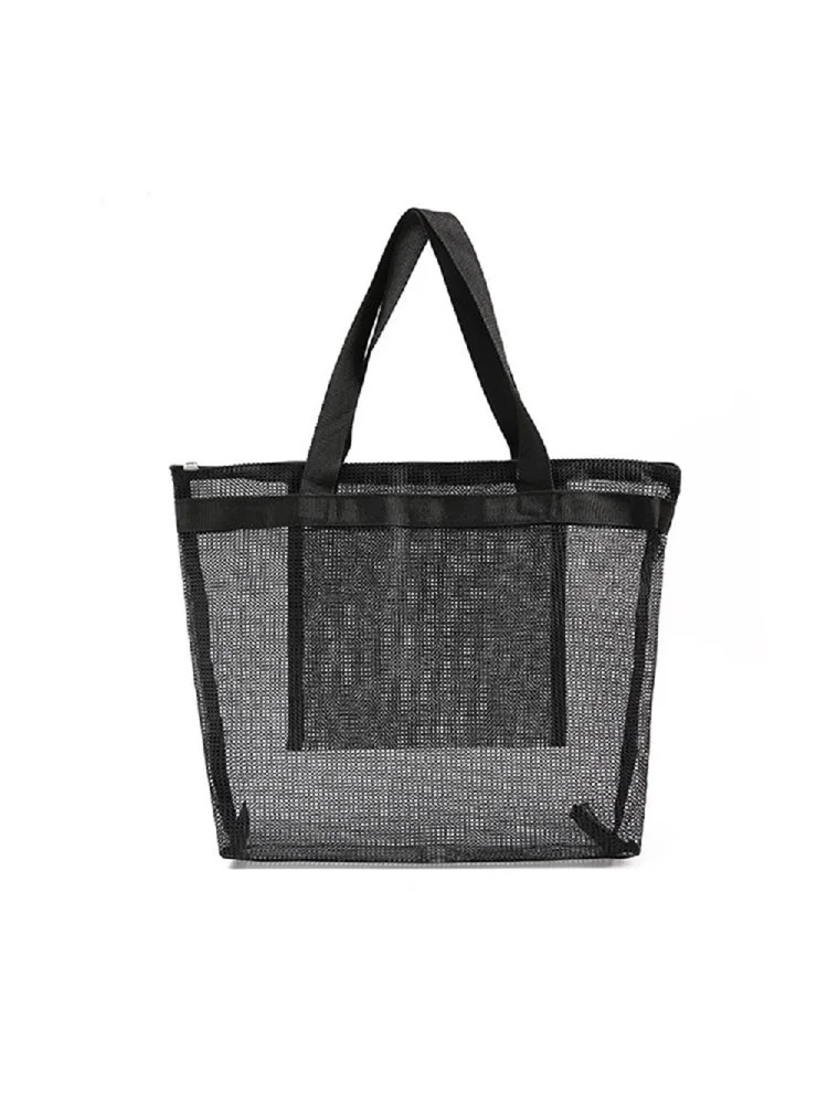 Women Mesh Handbags Large Shopping Beach Travel Totes Shoulder Bag (Black)
