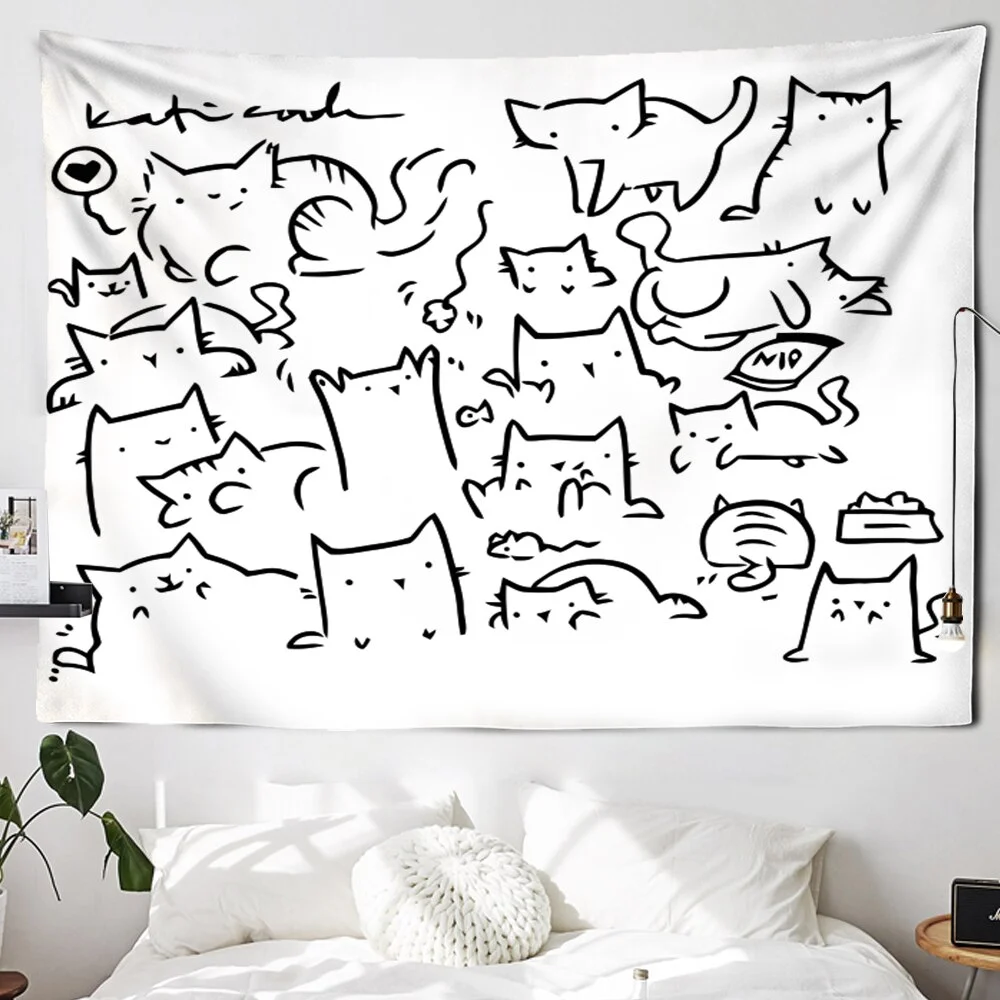 Athvotar Teacup Cat Tapiz Hippie Kawaii Wall Hanging Girl Room Home Decor