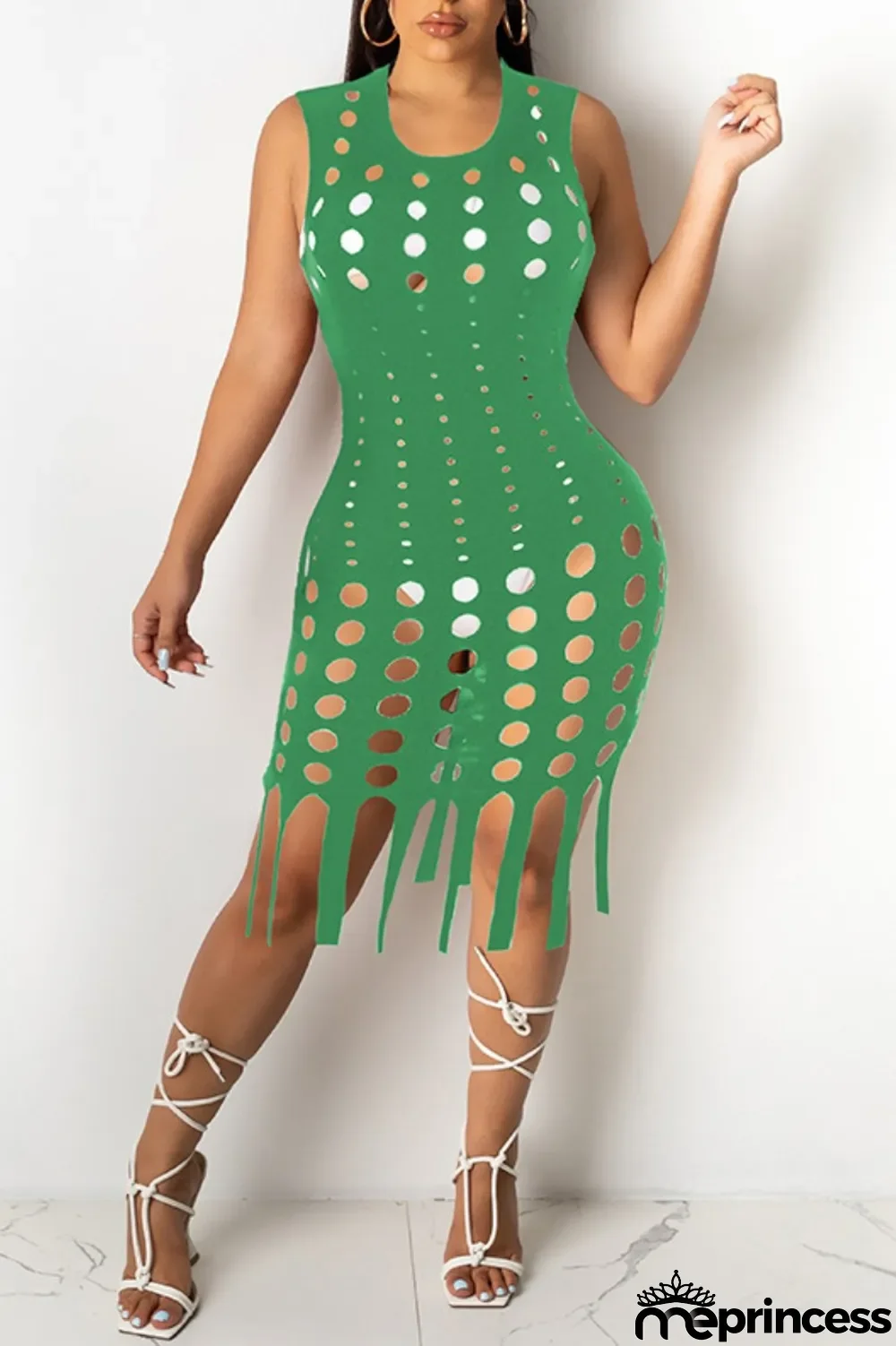 Black Sexy Casual Solid Tassel Hollowed Out O Neck Sleeveless Dress Dresses