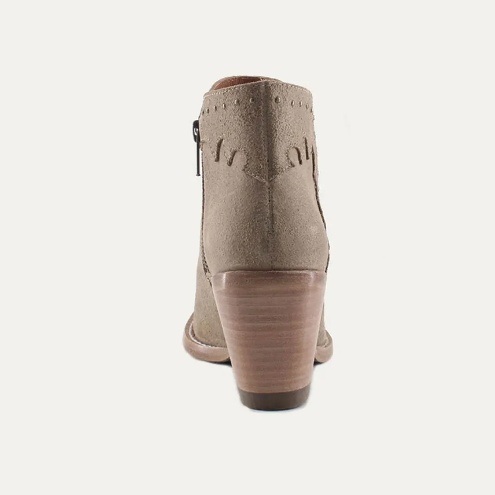 Taupe Studded Chunky Heel V-Cut Zipper Cowgirl Boots for Women