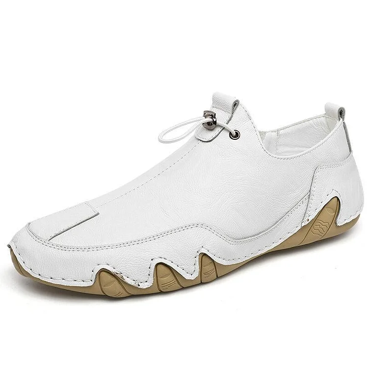 Men Genuine Leather Non Slip Elastic Lace Casual Driving Shoes