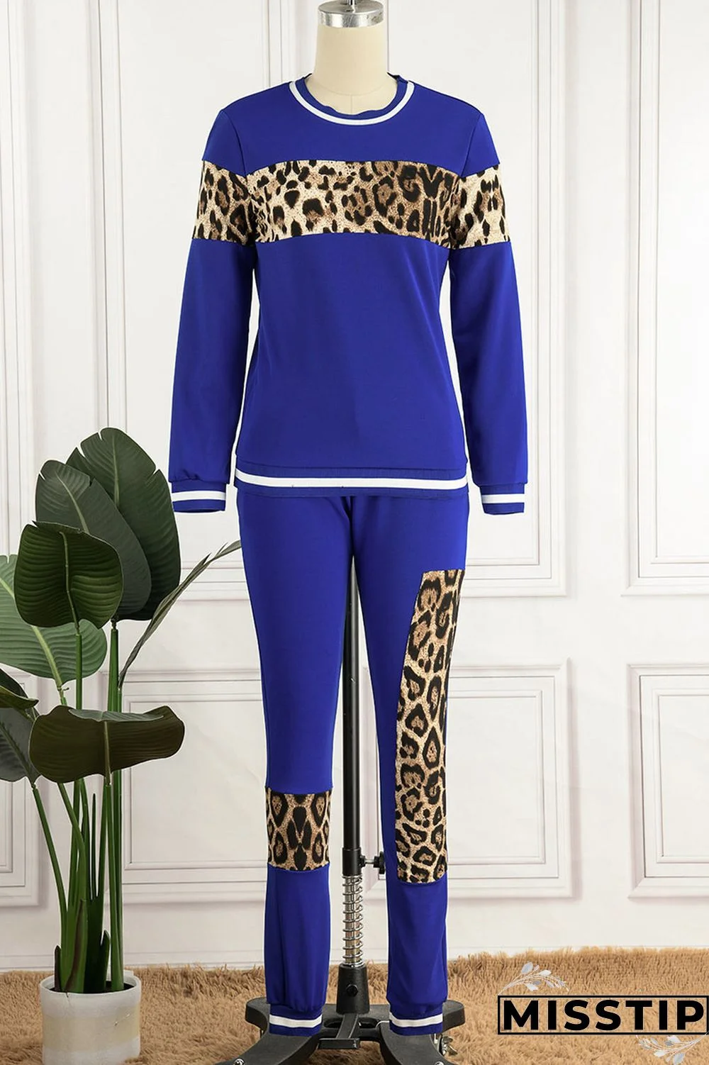 Blue Casual Print Patchwork O Neck Long Sleeve Two Pieces